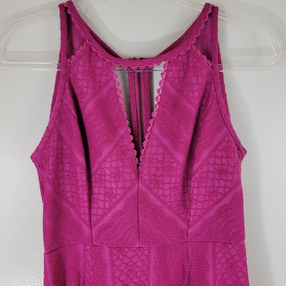 FREE PEOPLE Miss Connections fuchsia cut out lace A-line flare mini party dress - Picture 3 of 11